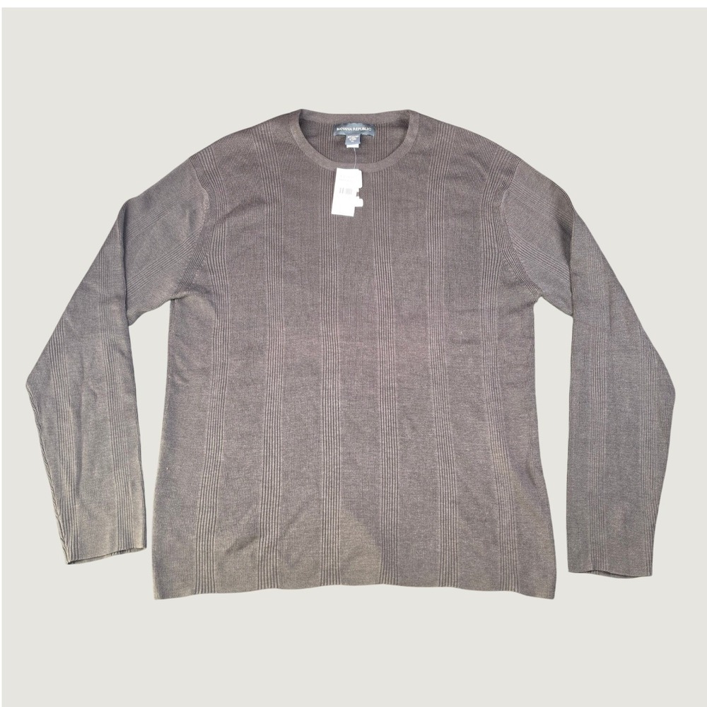 Banana Republic Sweater Brown Mens XL Silk Cotton Ribbed Striped Crewneck NEW